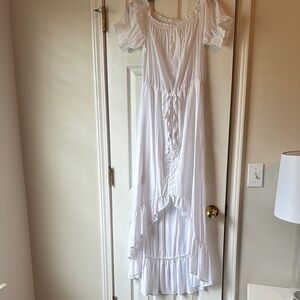 Boho White Off-Shoulder Maxi Dress